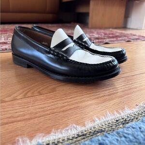 GH Bass Weejun Penny Loafers in Black & White Mens US 7 EU 40